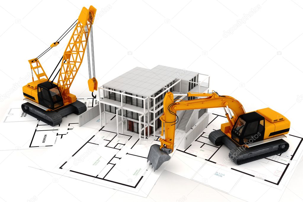 3d render of construction concept, on white