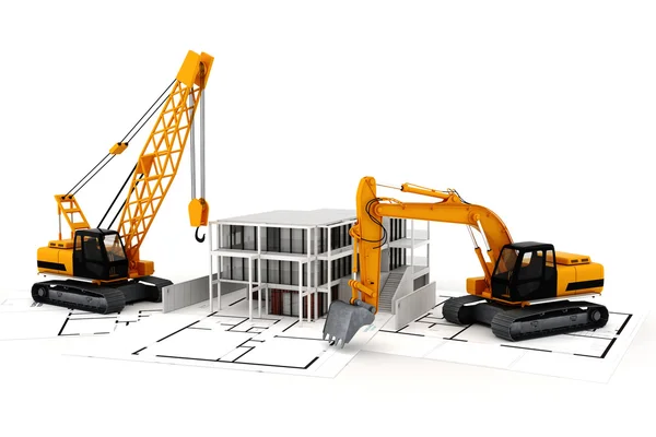 3d renderização do conceito de construção, em branco — Fotografia de Stock
