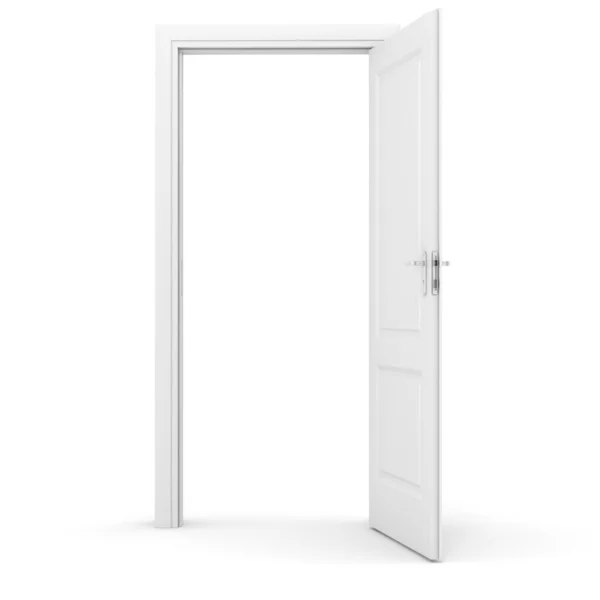 Beyaz zemin üzerinde 3D beyaz kapı — Stok fotoğraf