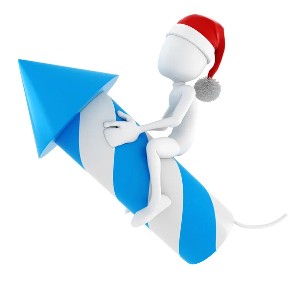 3d homem e um foguete - Conceito de Natal no fundo branco — Fotografia de Stock