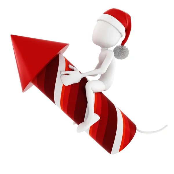 3D человек и ракета - Рождественская концепция на белом фоне — стоковое фото