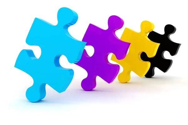 3d pezzi colorati CMYK puzzle su sfondo bianco — Foto Stock