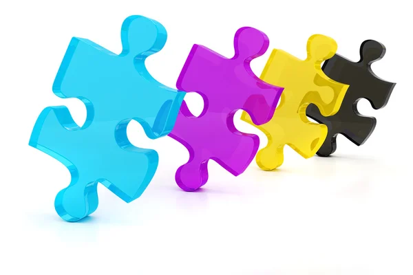3D-kleurrijke cmyk puzzel stukken op witte achtergrond — Stockfoto