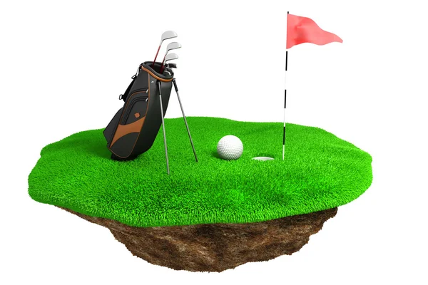 3D pole golfowe na wyspie zielonej trawie — Zdjęcie stockowe