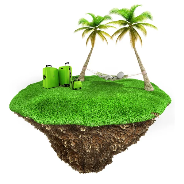 3D маленький шматок землі зі свіжою зеленою травою на білому тлі — стокове фото