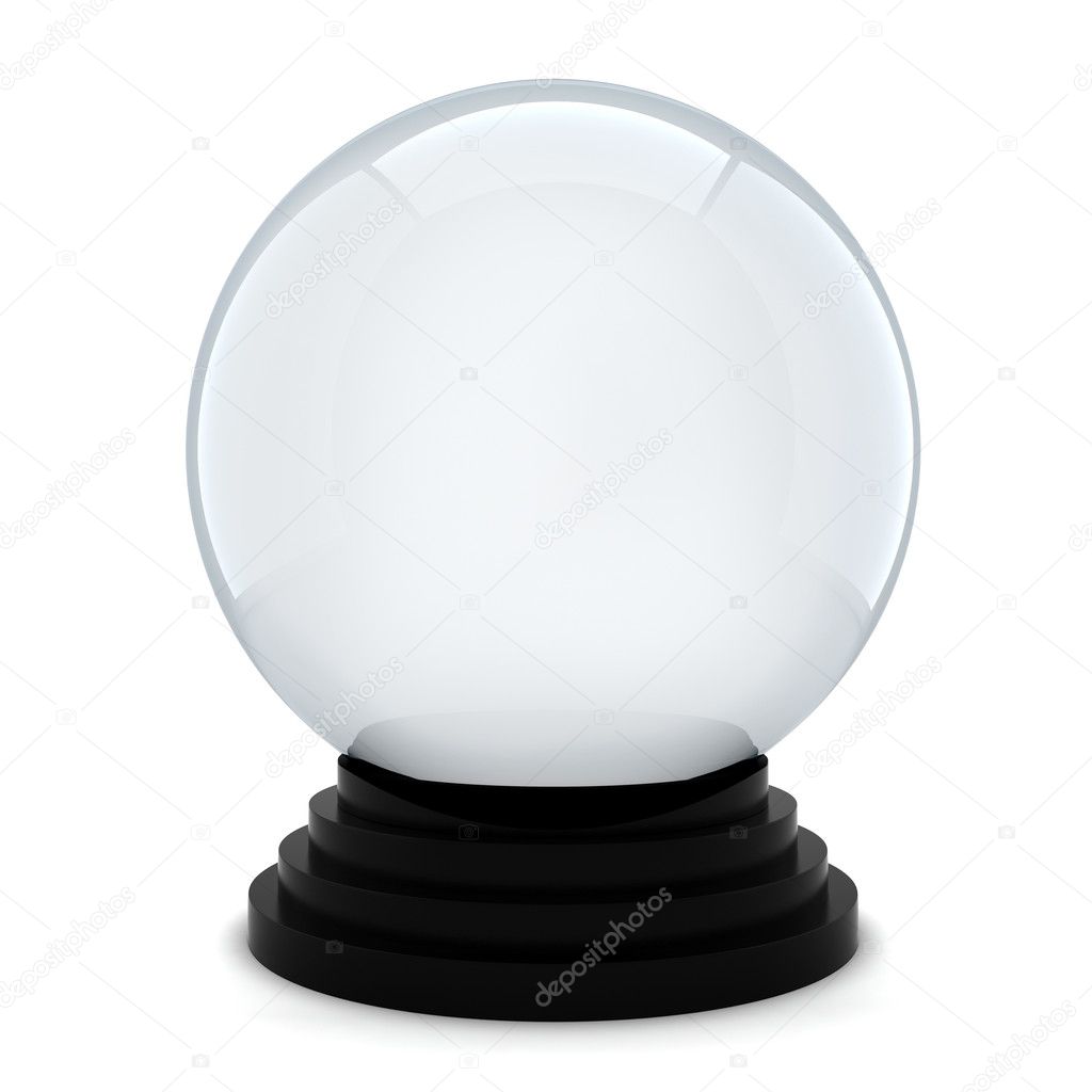 3d empty crystal ball on white background
