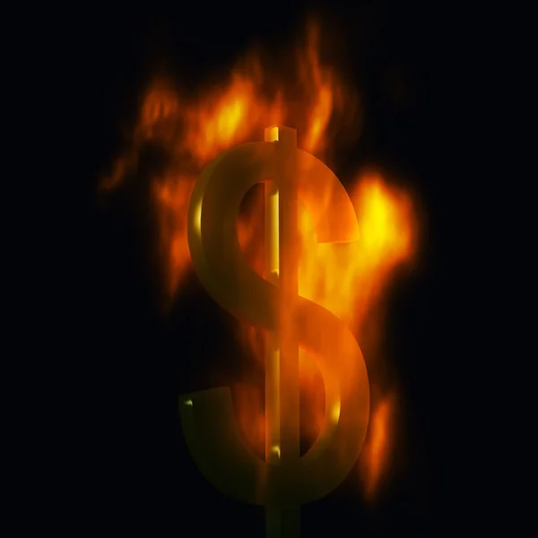 燃烧的美元符号 — 图库照片