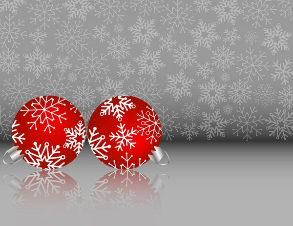 Set roter Weihnachtsschmuck auf silbernem Schneeflockenhintergrund — Stockvektor