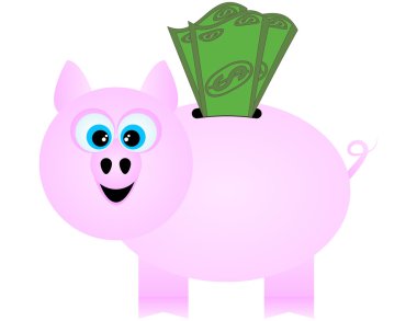 A Happy Piggy Bank Receiving Dollar Bills clipart