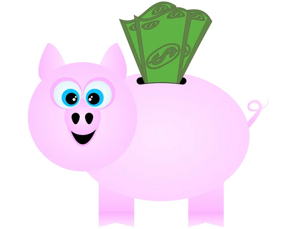 Egy boldog Piggy Bank dollár számlák fogadása — Stock Vector