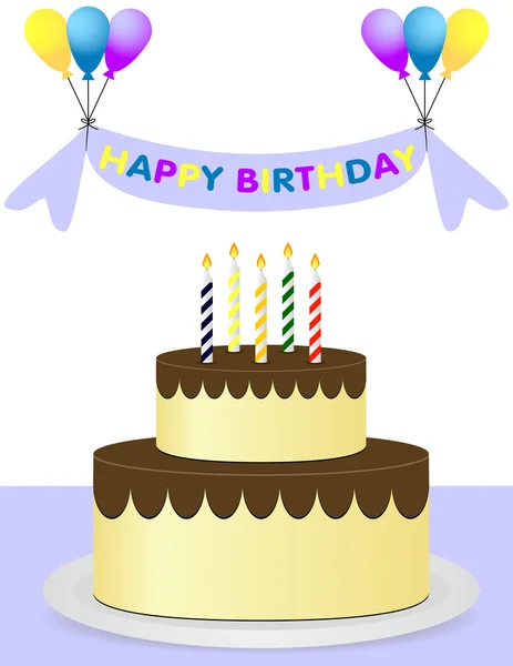 幸せな誕生日ケーキ、風船と背景 — ストックベクタ