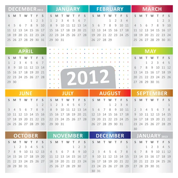 Calendario per l'anno 2012 — Vettoriale Stock