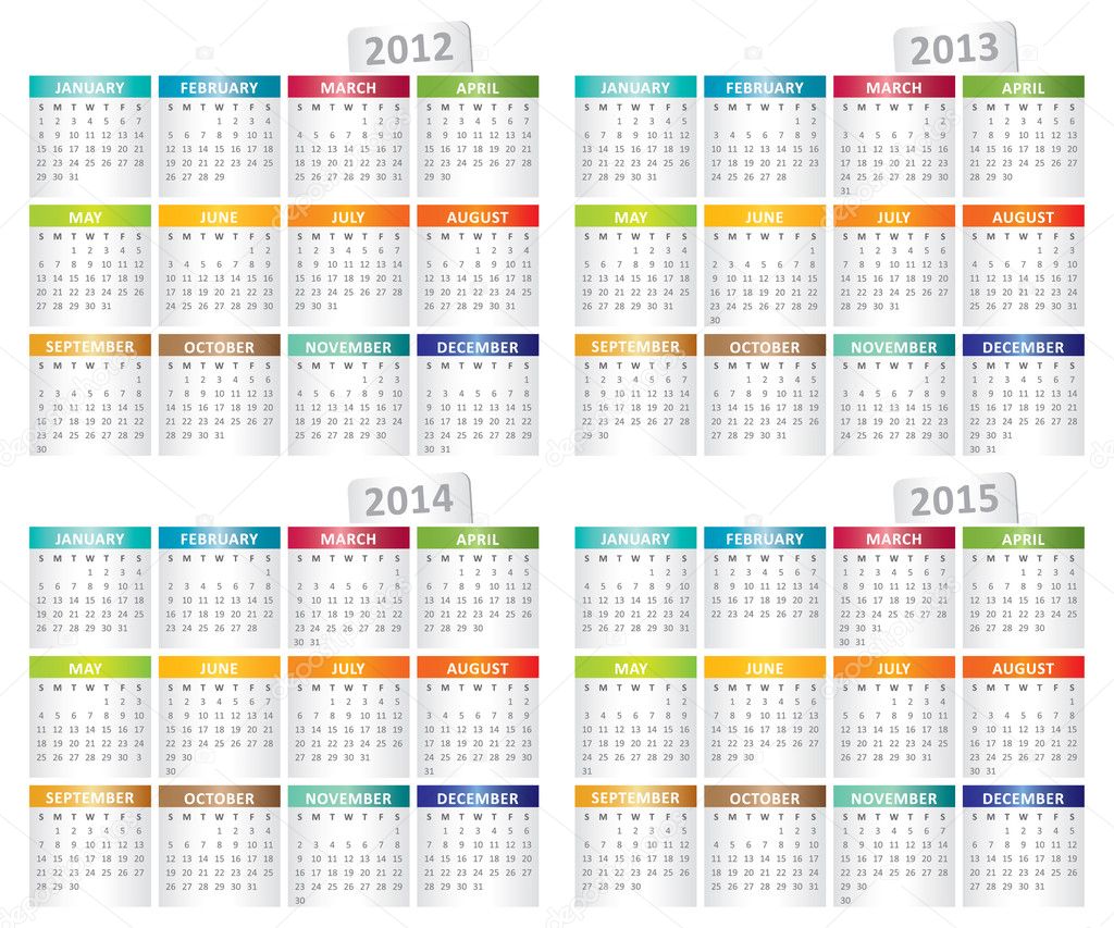 Calendar for 2012, 2013, 2014, 2015 year
