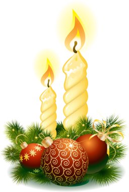 Christmas balls and candle. clipart