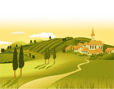 Rural landscape with little town clipart