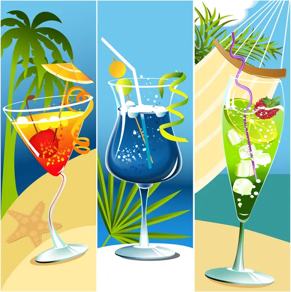 Trois bannières avec boissons — Image vectorielle
