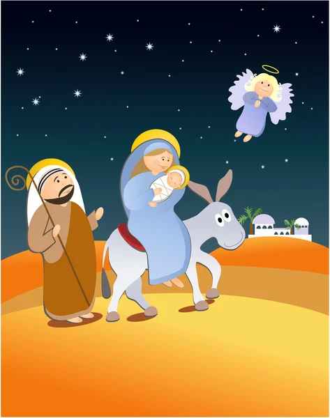 Kutsal Aile ile Noel sahne — Stok Vektör