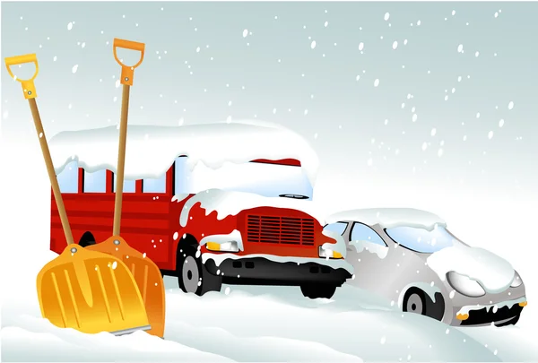 Autos nach Schneefall — Stockvektor
