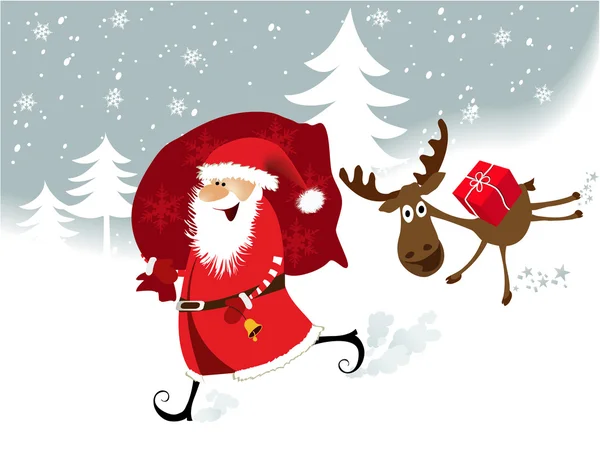 Père Noël avec rennes — Image vectorielle