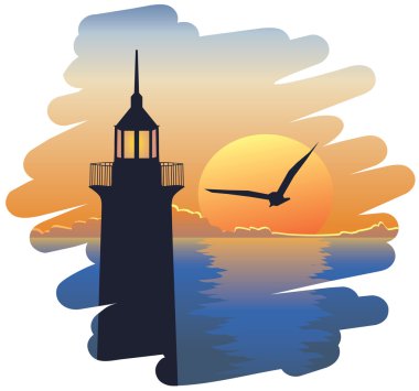 Lighthouse at sunset clipart