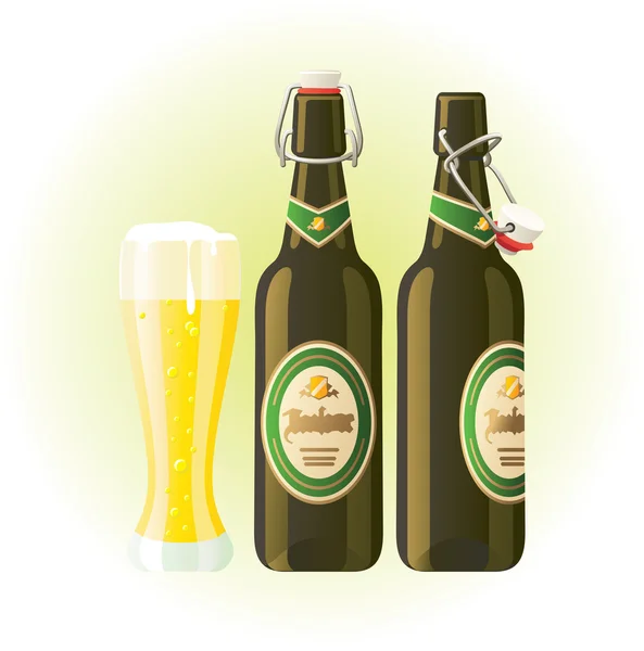Стекло и бутылки пива — стоковый вектор