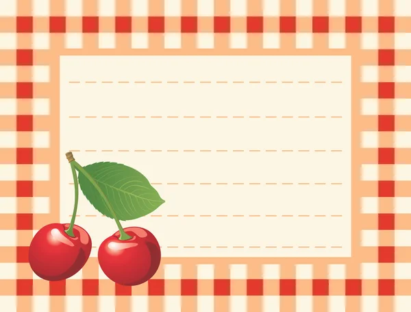 Stock vector Red cherry on chequered background