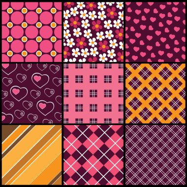 A set of 9 vector patterns for Valentines day clipart