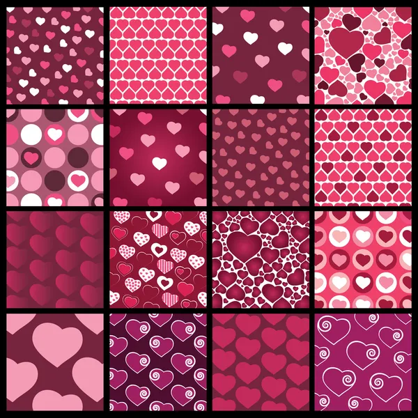 バレンタインデーのための 16 の心ベクトル パターンのセット — ストックベクタ