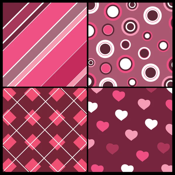 A set of 4 vector patterns for Valentines day — Stock Vector