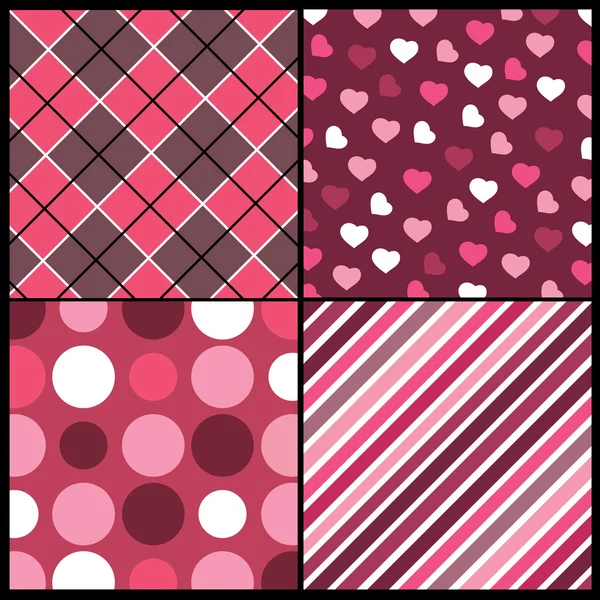 A set of 4 vector patterns for Valentines day — Stock Vector