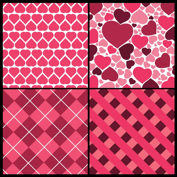 バレンタインデーのための 4 つのベクトル パターンのセット — ストックベクタ