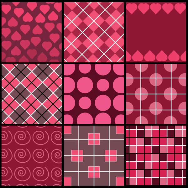 Un conjunto de 9 patrones vectoriales para el día de San Valentín — Archivo Imágenes Vectoriales