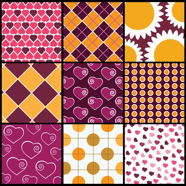 A set of 9 vector patterns for Valentines day — Stock Vector