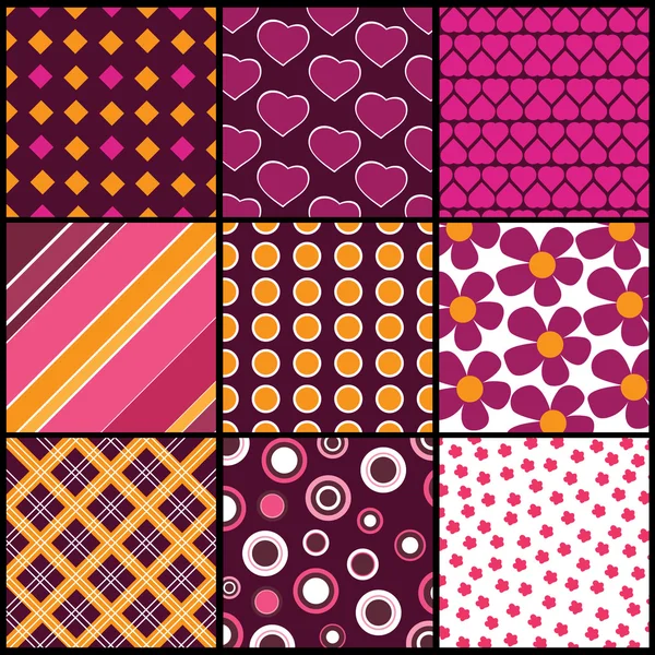 Un conjunto de 9 patrones vectoriales para el día de San Valentín — Archivo Imágenes Vectoriales
