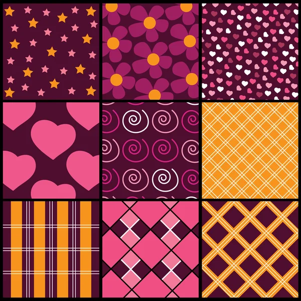 A set of 9 vector patterns for Valentines day — Stock Vector