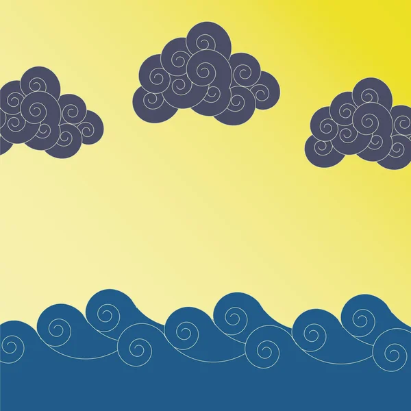 Wolken en golven — Stockvector