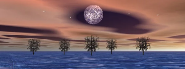 Krajobraz i księżyc — Zdjęcie stockowe
