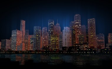 Skyline at night clipart