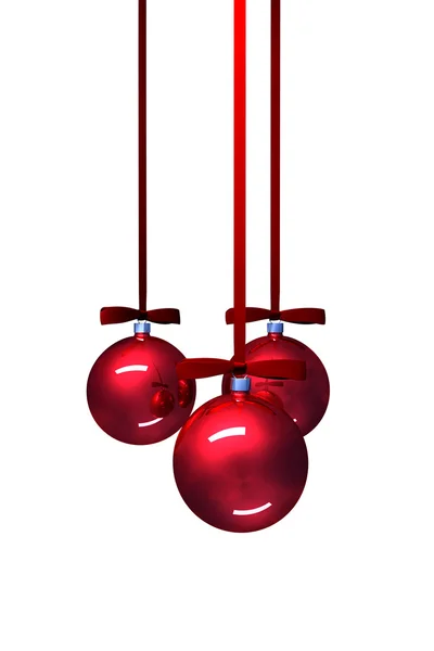 Tres bolas rojas de Navidad sobre fondo blanco — Foto de Stock