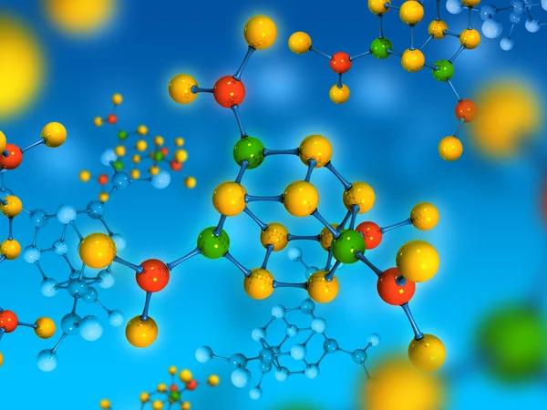 Molekula izolovaných na modré — Stock fotografie