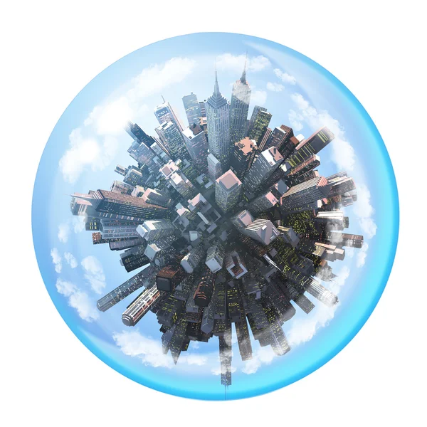 Miniature city inside in glass sphere — Stock Photo, Image
