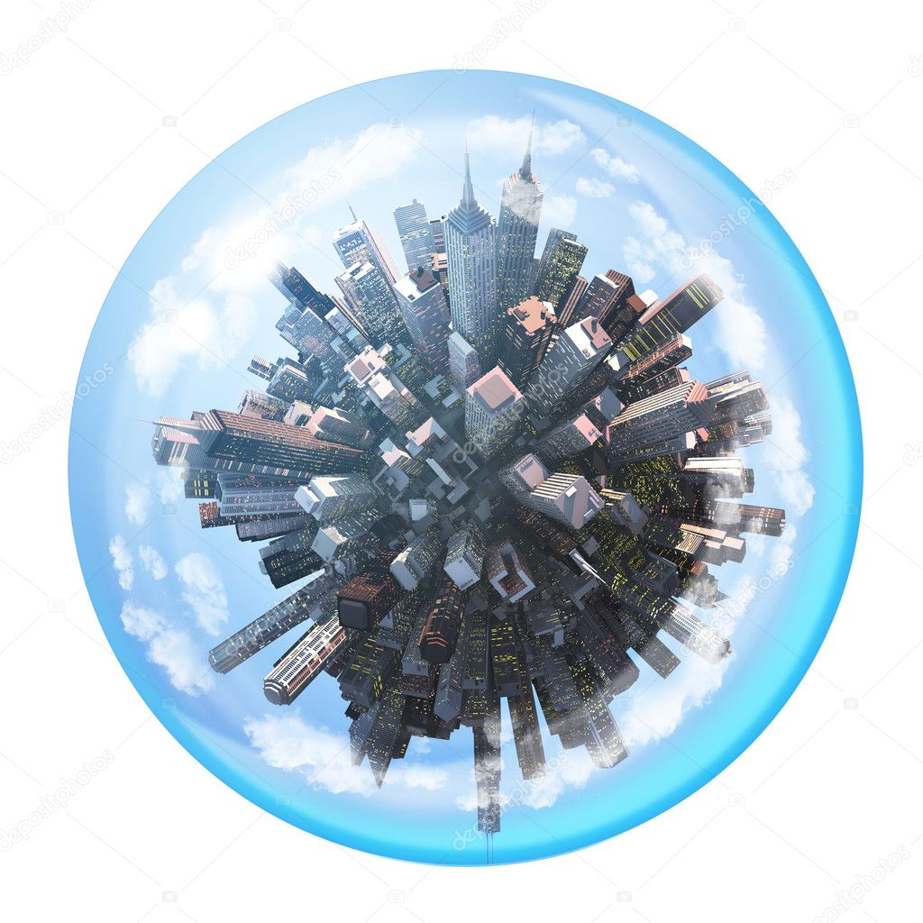 Miniature city inside in glass sphere