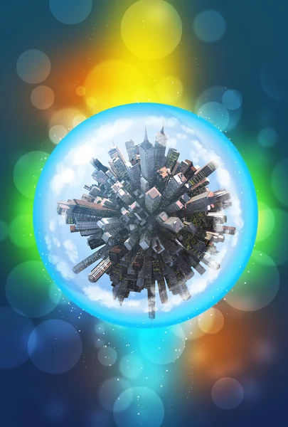 Cidade em miniatura dentro da esfera de vidro — Fotografia de Stock