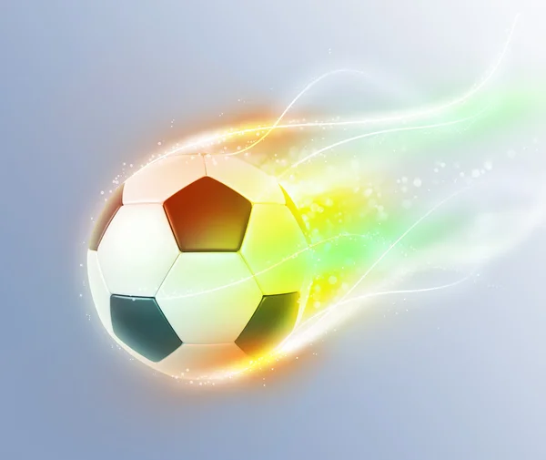 Futebol flamy no fundo brilho de cor — Fotografia de Stock