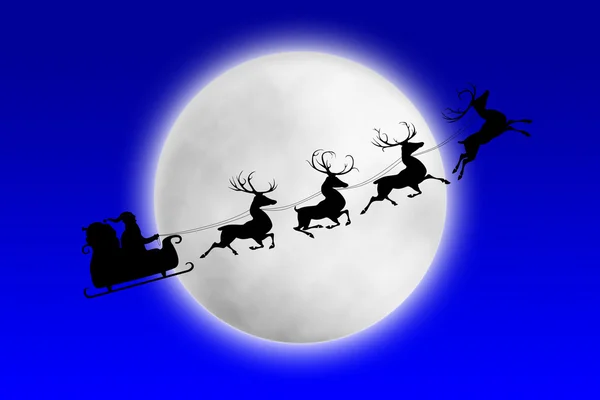 Noel Baba ve onun reindeers aya karşı sürme — Stok fotoğraf