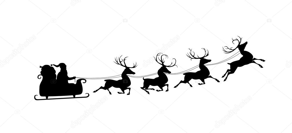 Silhouette of Santa and his reindeers