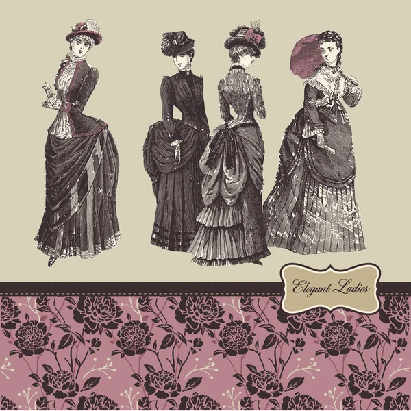 Élégantes dames vintage — Image vectorielle