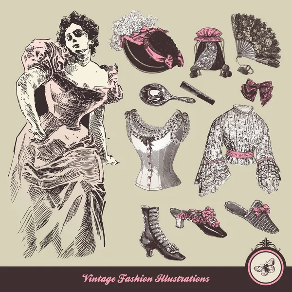 Винтажная мода - коллекция одежды и аксессуаров — стоковый вектор