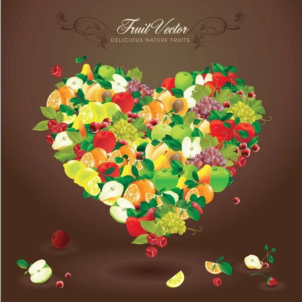 Délicieux fruits en forme de cœur — Image vectorielle