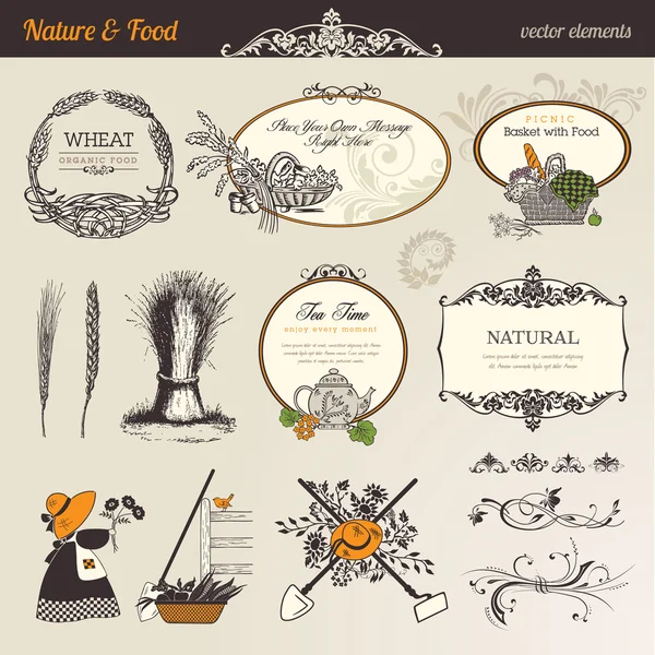 Векторні елементи природи та їжі — стоковий вектор